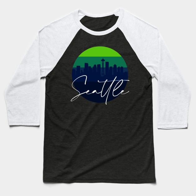 Seattle Skyline Football Colors Baseball T-Shirt by funandgames
